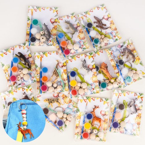 Safari Party Favors - 12 PCS Jungle Wild Animals Birthday Party Supplies - Safari Jungle DIY Keychain Party Favor Crafts for Kids 4-8 - Wild Birthday Decorations Goodie Bags Gifts Prizes Kids Toddler