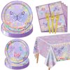 81 Pieces Butterfly Birthday Decorations - Purple Butterfly Party Decorations Butterfly Plates, Napkins and Flower Butterfly Tablecloth for Fairy Butterfly Birthday Party Supplies, Serve 20