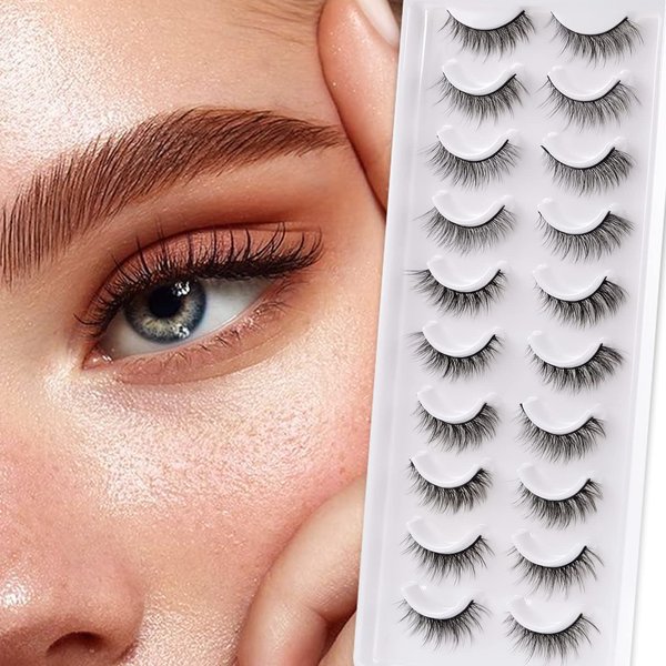 OBEYA 5 Style Multipack False Eyelashes Natural Look 10 Pairs Different False Lashes Strip Eyelashes Variety Pack12mm Medium 3D Cat Eye Fake Eyelashes