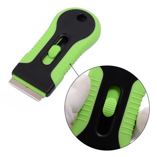 EHDIS Ceramic Scraper Car Sticker Remover Glass Stove Top Razor Scraper Label,Glue,Paint,Adhesive Remover Tool + 10pcs Stainless Steel Razor Blades (Green)