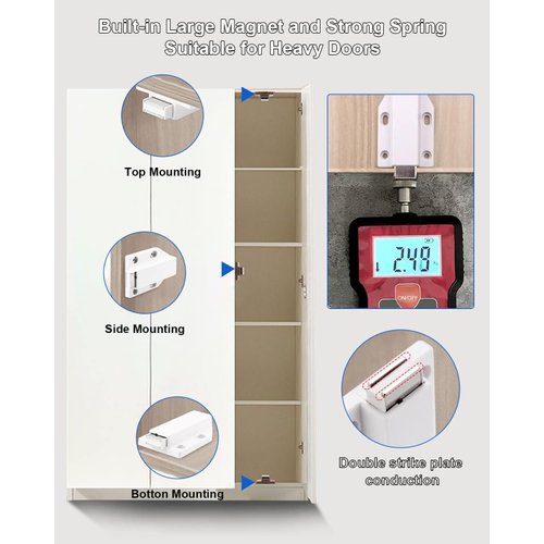 Magnetic Push Latch Heavy Duty Jiayi Push to Open Cabinet Hardware Magnetic Touch Latches for Large Door Push Release Latch Kitchen Drawer Push Catch Press Out Latch (White, 2 Pack)