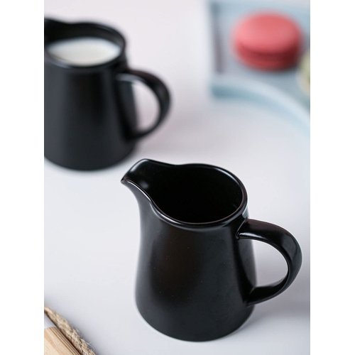 RockTrend Black Mini Simple Ceramic Coffee Milk Creamer Pitcher with Handle, Set of 2
