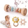 Youuys Wooden Baby Rattle Set (3pcs) - Crochet Rattle Rain Stick Teething Toys, Wooden Montessori Toy for Newborn Infant Baby Rattles Set Toys 3-6 Months(Lion)