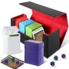 Silkfly 6 Pieces Deck Card Storage Box, 1 Leather Deck Case with 5 Plastic Decks Card Boxes Playing Deck Cards Box Compatible with MTG TCG Commander Card (Black and Red)