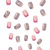 French Tip Press on Nails Medium Square Fake Nails 24Pcs Flower False Nails Spring Summer Daisy with Bling Glitter Design Glue on Nails Glossy Artificial Nails for Women Girls French Manicure Tips