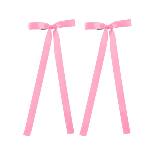 2PCS Silky Satin Hair Bows Hair Clip Ribbon Accessories Ponytail Holder Hair Bow for Women Girls Teens (Bubble Gum)
