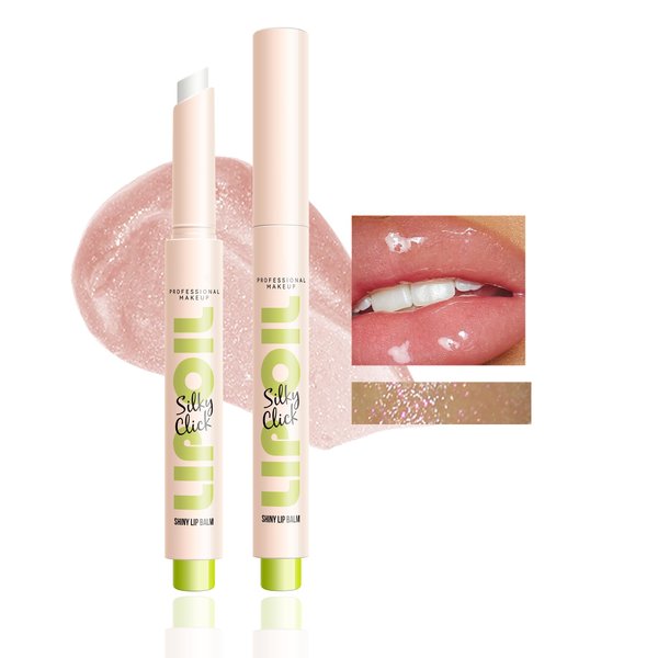 Easilydays Clear Shimmer Glitter Lip Gloss, Lip Oil Slick Click Gloss Tinted Solid Lipgloss Moisturizing Lightweight Buildable Lip Balm Plumping Lip Gloss for Women Girls Long-Lasting Dry Lip Care, 05