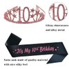 Happy 10th Birthday Tiara and Sash Gifts Crystal Rhinestone Princess Crown Birthday Girl Party Favor Supplies Pink Crowns Black Sash