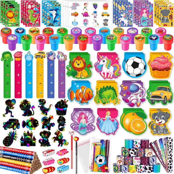 BenLouis 240Pcs Kids' Party Favors Sets Stampers Pencils Stickers School Stationery Bulk for Kids 4-8-12 Classroom Birthday Candy Goodie Bags Pinata Stuffers Rewards Gifts Supplies