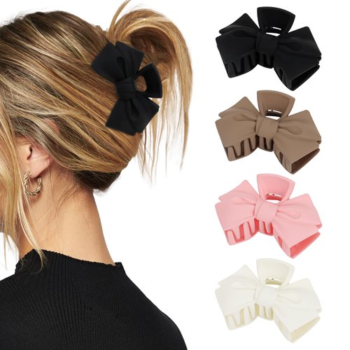 CURASA 4pcs Bow Claw Clip Bow Hair Clips for Women Medium Claw Clips for Thin Hair Thick Hair Claw Clips for Long Hair Cute Hair Clip Non Slip Hair Bow Clips for Women Hair Accessories for Women Girls