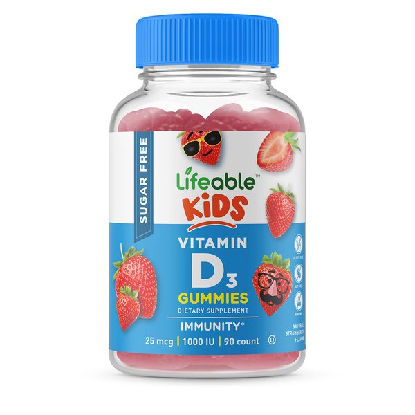 Lifeable Sugar Free Vitamin D for Kids 1000 IU – Great Tasting Natural Flavor Gummy Supplement – Gluten Free Vegetarian Chewable – for Strong and Healthy Bones, for Children, Teen, Toddler, 90 Gummies