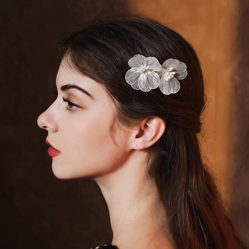 Decorative Hair Combs for Women Wedding Hair Comb for Bride Petal-Shape Silhouette Flower Hair Clip for Women Decorative Hair Side Comb Wedding Head Pieces Hair Accessories for Party Prom (KC)