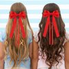 2PCS Silky Satin Hair Bows Ribbon Hair Clips, Satin Bow Hair Clip With Long Tail Ribbon Bowknot Hair Barrettes, Ponytail Holder Hair Accessories Alligator Clips Hair for Women Girls (Red)
