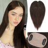 RUWISS Human Hair Topper Crown Topper Hair Pieces for Women Short Wiglet Topper for Thinning Hair 6 * 9CM Silk Base 100% Real Human Hair Clip in Topper No Bangs 14Inch 33g（Dark Brown）