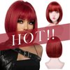 Short Red Bob Wigs With Bangs - Straight Red Bob Wig for Women Red 12inch Synthetic wig Heat Resistant Fiber Hair Natural and Stylish Look Suitable for Cosplay Parties