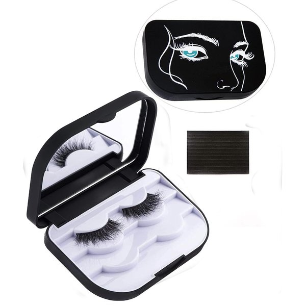 JYHi False Eyelash Storage Case with Mirror Lash Organizer Holder Box Empty Makeup Cosmetic Travel Case and 3 Pari Strip Lash Container (Black)