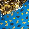 PAPER FAIR 1 LB Graduation Crinkle Cut Paper w/Grad Cap Star Confetti, Metallic Black Gold Glitter Cream Shred Filler Mix Easter Grass Raffia Tissue Craft, Party Birthday Gift Box Basket Retail