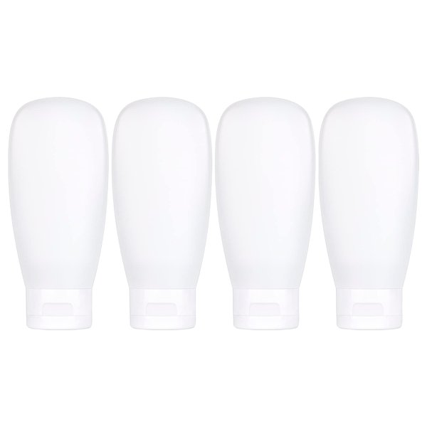 TSA Approved Travel Bottles Set for Toiletries Travel Size Containers Kit 4 Pack Portable Leak Proof Refillable Squeeze Cosmetic Airplane Essential Shampoo Hair Conditioner Body Lotion Bath Shower Gel