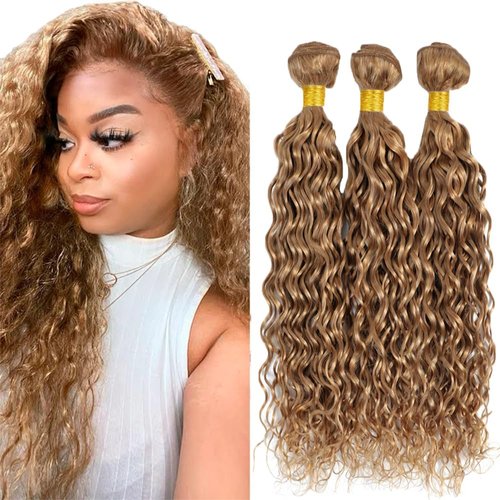 Bafamiya Bundles Human Hair Honey Blonde Brown 27# Water Human Hair Bundles Blonde Brown Human Hair Bundle for Hair Extensions