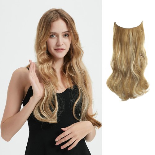 LECIPO Invisible Wire Hair Extensions Transparent Wire Adjustable Size 4 Secure Clips Long Wavy Curly Secret Hairpiece 18 Inch for Women