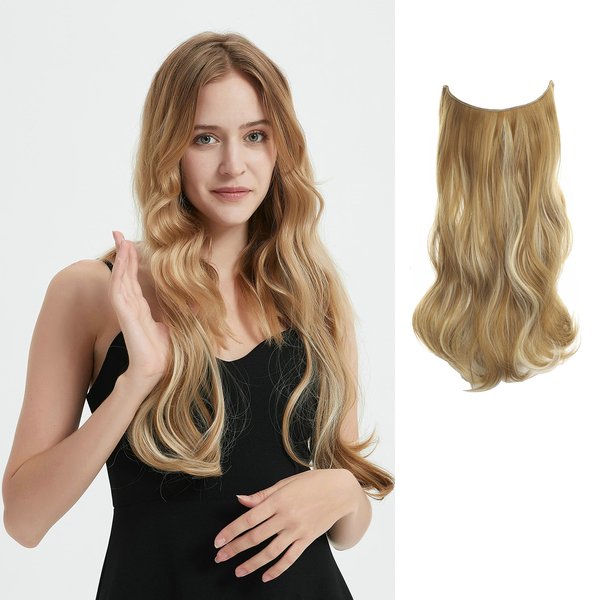 LECIPO Invisible Wire Hair Extensions Transparent Wire Adjustable Size 4 Secure Clips Long Wavy Curly Secret Hairpiece 18 Inch for Women