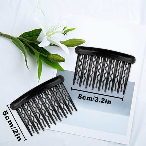 ELANE 24 Pcs Plastic Side Hair Twist Comb Small Hair Clip Comb with Teeth Hair Accessories Bridal Wedding Veil Comb for Women Girls and Crafts DIY 4 Colors. (Black)