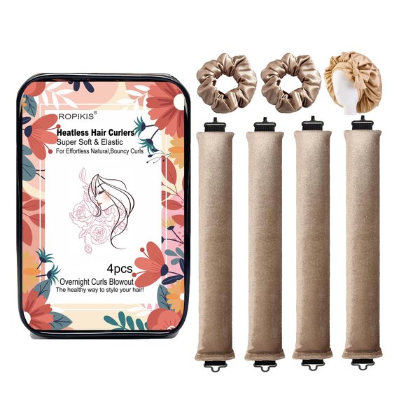 Heatless Hair Curler for Overnight Curls, Jumbo Heatless Curls, Overnight Blowout Rods, No Heat Hair Curlers to Sleep In,Thick Curling Rod Curlers with Satin Hair Scrunchies & Bonnet