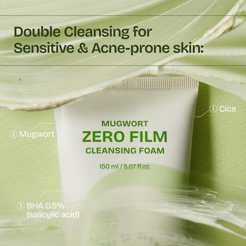 Orien Mugwort Zero Film Cleansing Foam 5.07 fl.oz, 150ml ㅣDaily Makeup Blackhead Removal No pore clogging Korean skincare double cleansing