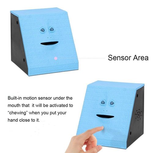 WeFoonLo Novelty Coin Money Eating Musical Face Bank Automatic Money Saving Collection Piggy Bank for Kids Children (Blue Brick)