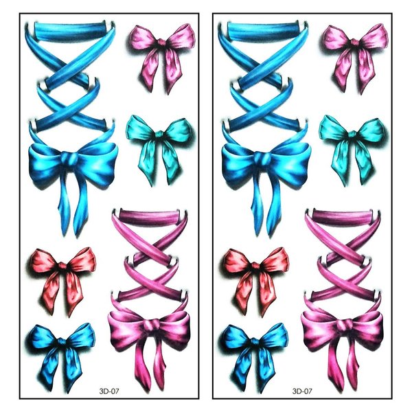 Tattoos 2 Sheets Red Blue Pink Bow Ribbon Cartoon Tattoo Vintage Style Art Body Temporary Tattoos Fake Waterproof Removable Stickers Party for Kid Teens Men Women (13)
