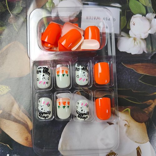 Xiannaipai False Nails, 24Pcs Easter Press-on False Nails, Square, Acrylic, Short, Glossy Finish, Set of 1, for Women Manicure Art Accessories