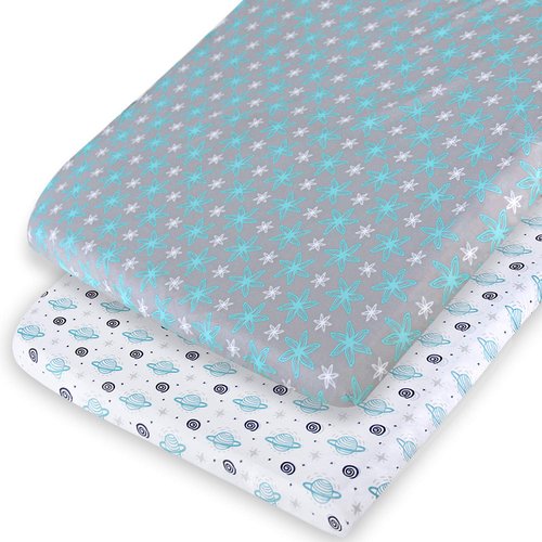 Pack and Play Sheets, 2 Pack Compatible with Graco Pack n Play/Mini Crib,100% Soft and Breathable Microfiber, Planet & Flower