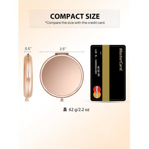 Getinbulk Compact Mirror for Purse, Double-Sided 1X/2X Magnifying Metal Pocket Makeup Mirrors(Round, Rose Gold)