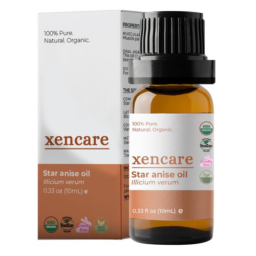 xencare Star Anise USDA Organic Food Grade Essential Oil | 100% Pure Natural Undiluted | | Premium Aromatherapy for Diffusers Baths & Topical Use (0.33 fl oz, 10ml)