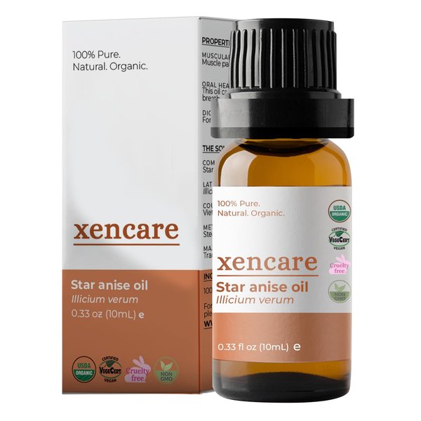 xencare Star Anise USDA Organic Food Grade Essential Oil | 100% Pure Natural Undiluted | | Premium Aromatherapy for Diffusers Baths & Topical Use (0.33 fl oz, 10ml)