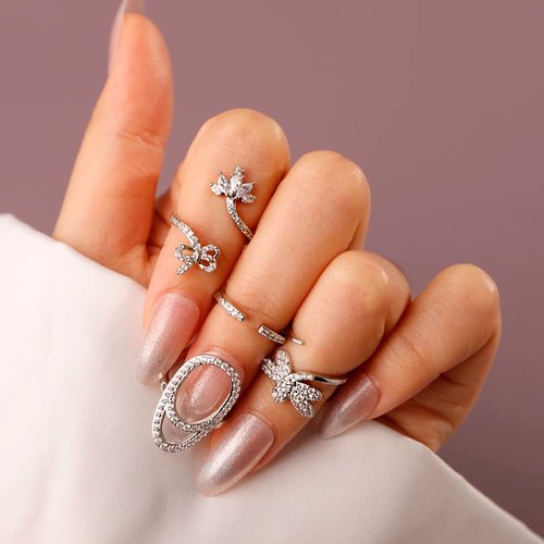 Rumtock Women Manicure Nail Cap Statement Crystal Beads Ring Jewelry for Women Girls