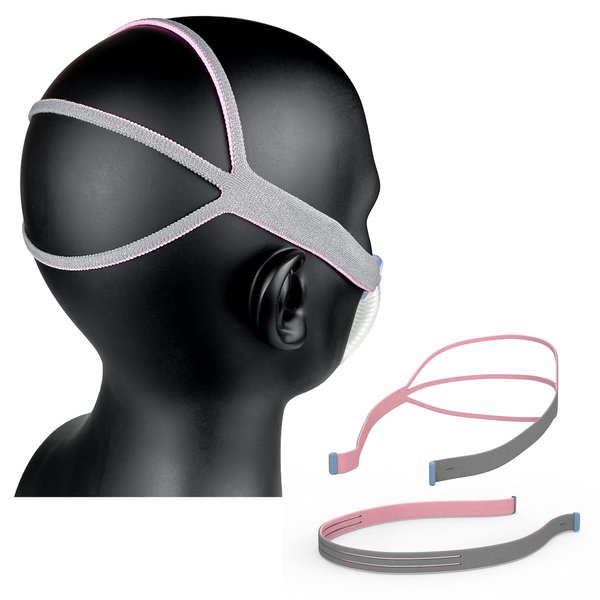 Airfit P10 Headgear for Her Upgraded Strap Replacement Improve Stability & Comfor - Fit for Resmed Nasal Pillow P10/N30 Pink // Grey (Medium 2-Pack)