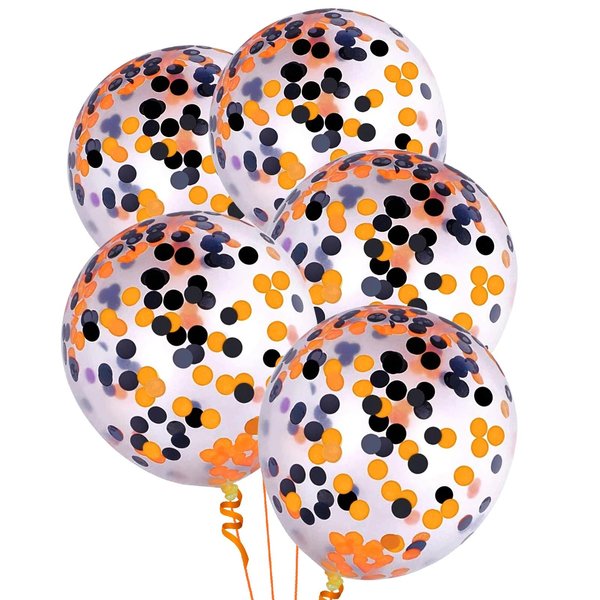 Orange Black Confetti Balloons 25 Pcs, 12 Inch Thickened Clear Latex Balloon with Confetti Inside for Halloween Party Decorations Birthday Baby Shower Bridal Shower Decoration Supplies