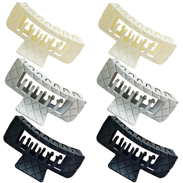 Kitiin Double Row Teeth Square Hair Clips 2 Rows Claws Rectangle Claw Clips Women Girls Thick 2 Row Teeth Hair Claw Clips Plastic Double Claws Curly Straight Hair Strong Hair Accessories 6 Packs