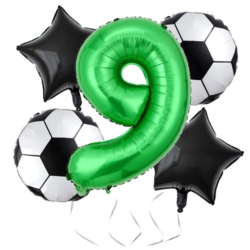 Soccer Balloons 9th Birthday Decorations for Boy, Soccer Birthday Party Balloons World Cup Soccer Sports Theme Party Decorations Supplies Favors Anniversary Decor 32in Foil Mylar Green 9 Balloon