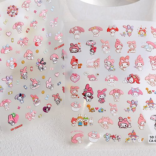 5D Nail Art Stickers Kawaii Self-Adhesive Anime Nail Stickers for Nails Art Design for Women Girls, 2 Sheets Cute Cartoon Nail Art Supplies(Melo)