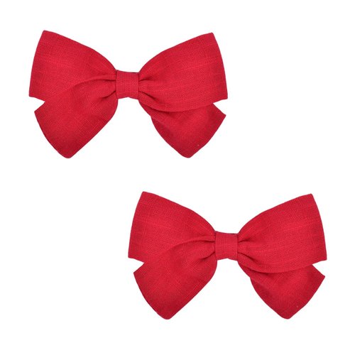 3.5in Baby Girl Hair Clips - Fully Lined Non-Slip Barrettes for Fine Hair, 2-Pack Bows in Red