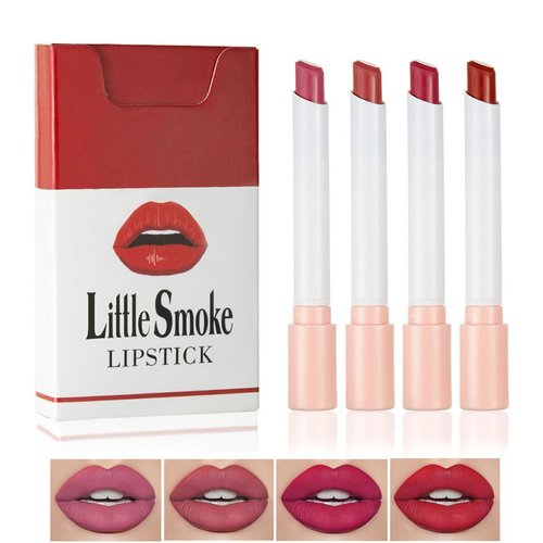 Tiejdhr 4 Colors Mini Little Tube Lipstick, Matte Velvet Lipstick, Red Moisturizer Smooth Lip Stick Lip Stain Long Lasting 24-Hours Waterproof Labiales Mate (Set B, F)