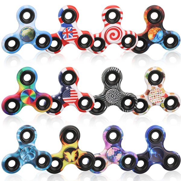 12PCS Fidget Spinner Toy Pack for Kids Adults, Metal Tri-Spinner Fidget Toy Set, Sturdy Hand Spinner for Stress Relief, Easter Halloween Party Supplies Goodie Bag Stuffers Classroom Prizes