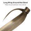 HOTBANANA Ponytail Extension Human Hair, 16 Inch Ponytail Extension Clip in Wrap Around Ponytail Hair Extension Walnut Brown to Ash Brown and Bleach Blonde Ponytail Hair Piece Human Hair Extension 75g