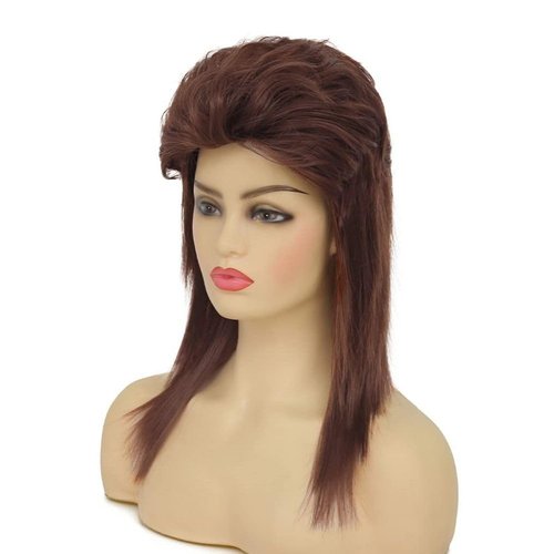 Swiking Mullet Wig for Women Wine Red Synthetic Heat Resistant Shoulder Length Hair Wigs 80s Rocker Cosplay Synthetic Wigs