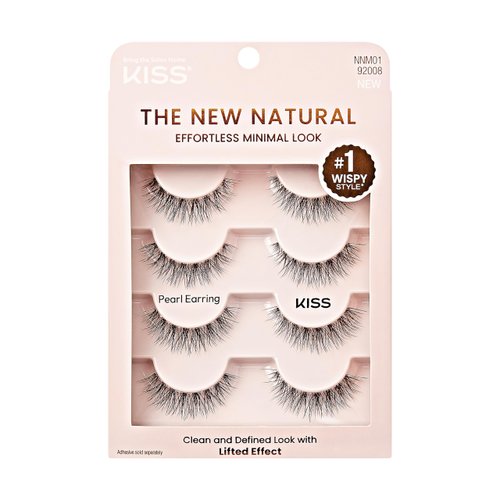 KISS The New Natural, False Eyelashes, Pearl Earring', 12 mm, Includes 4 Pairs Of Lashes, Contact Lens Friendly, Easy to Apply, Reusable Strip Lashes