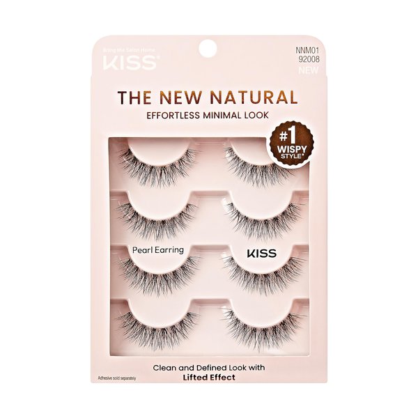 KISS The New Natural, False Eyelashes, Pearl Earring', 12 mm, Includes 4 Pairs Of Lashes, Contact Lens Friendly, Easy to Apply, Reusable Strip Lashes