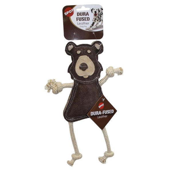 SPOT Dura-Fused Leather Forest Animals - Dog Toy with Squeaker and Rope Limbs, Real Leather and Jute Chew Toy, Durable No-Stuffing Toy For Light to Moderate Chewers - 14in, Assorted Styles, 1 Piece