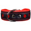 Dogs My Love Real Leather Soft Leather Padded Dog Collar Reflective (13.75"-16.25" Neck; 1.75" Wide, Black/Red)